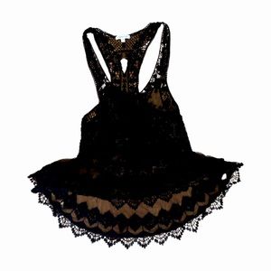 Cover up black sheer crochet top